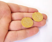 2 Gold plated stamping base 24k shiny gold Hammered tag gold plated brass charm (24mm) G23434