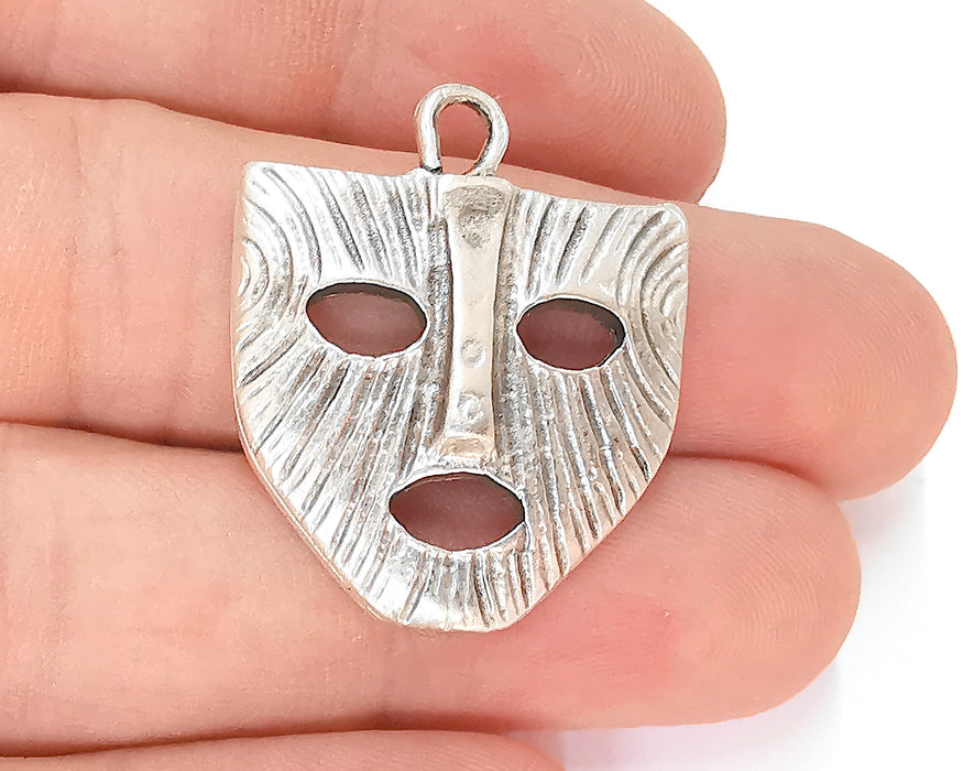 2 Mask Charms Antique Silver Plated Charms (32x27mm)  G22998