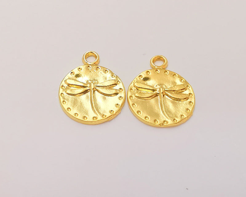 2 Dragonfly Charms Gold Plated Charm (18x14mm) G22348