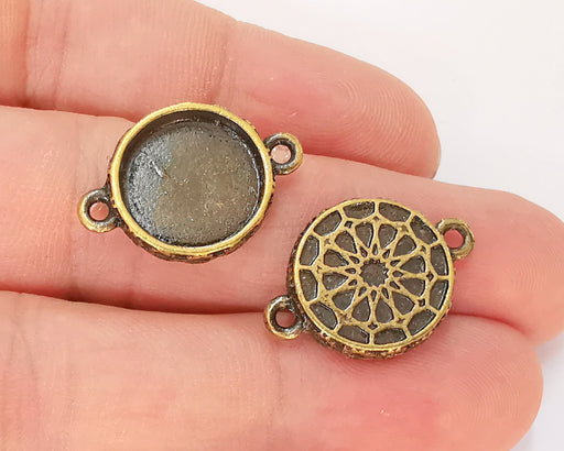 4 Charms Connector Blank Bezel Resin Bezel Mosaic Mountings Antique Bronze Plated Charms (24x16mm)( 14 mm Bezel Inner Size)  G23003