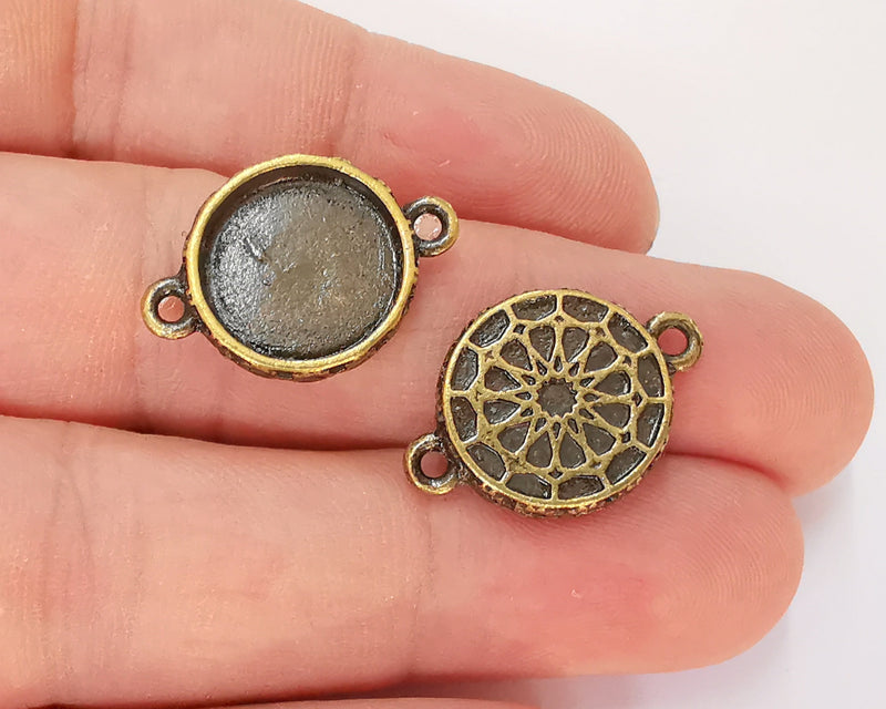 4 Charms Connector Blank Bezel Resin Bezel Mosaic Mountings Antique Bronze Plated Charms (24x16mm)( 14 mm Bezel Inner Size)  G23003