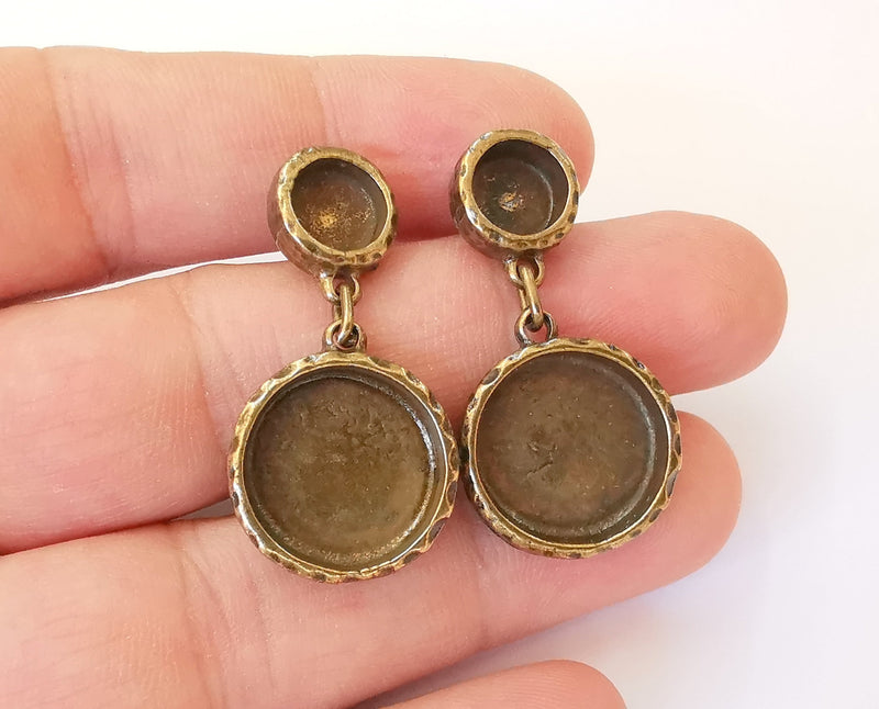 Earring blank backs Hammered antique bronze Resin base inlay blank Cabochon mountings Antique Bronze (16mm + 8mm blanks) 1 pair G23439