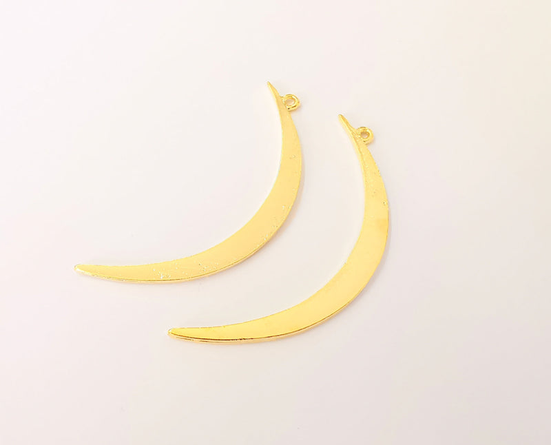 2 Crescent charm 24K Shiny gold plated charms (60x6mm)  G23443