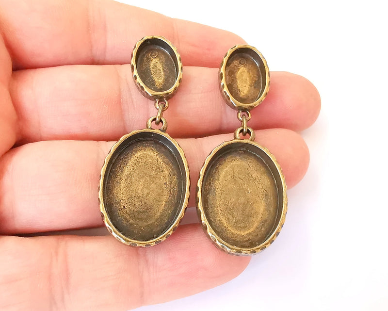 Earring blank backs Hammered antique bronze Resin base inlay blank Cabochon mountings Antique Bronze (25x18 + 14x10mm blanks) 1 pair G23454
