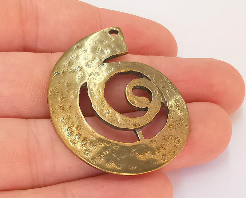 2 Spiral Hammered Charms Antique Bronze Plated Charms (43x34mm)  G23007