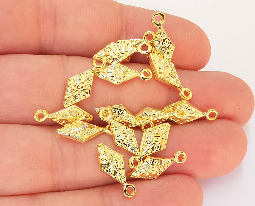 10 Marquise Charms 24K Shiny Gold Plated Charms (16x7mm)  G23009