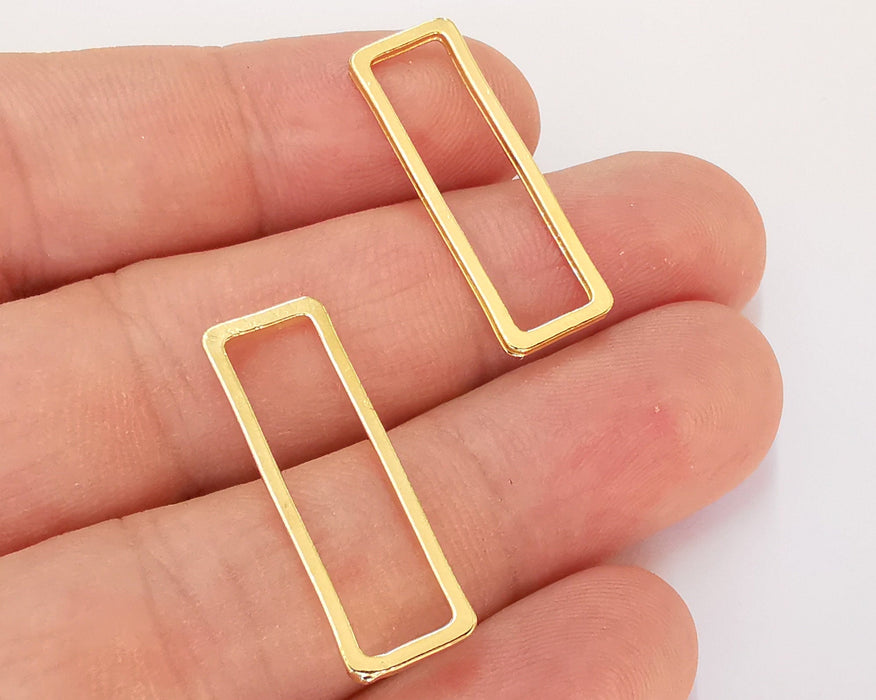 5 Rectangle Charms Connector 24K Shiny Gold  Plated Charms (30x10mm)  G23010