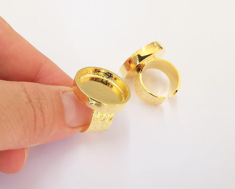 Gold Ring Setting Blank Bezel Ring Mounting Cabochon Base Adjustable inlay Ring Mosaic Ring Blank (20mm) 24K Shiny Gold Plated  G22950