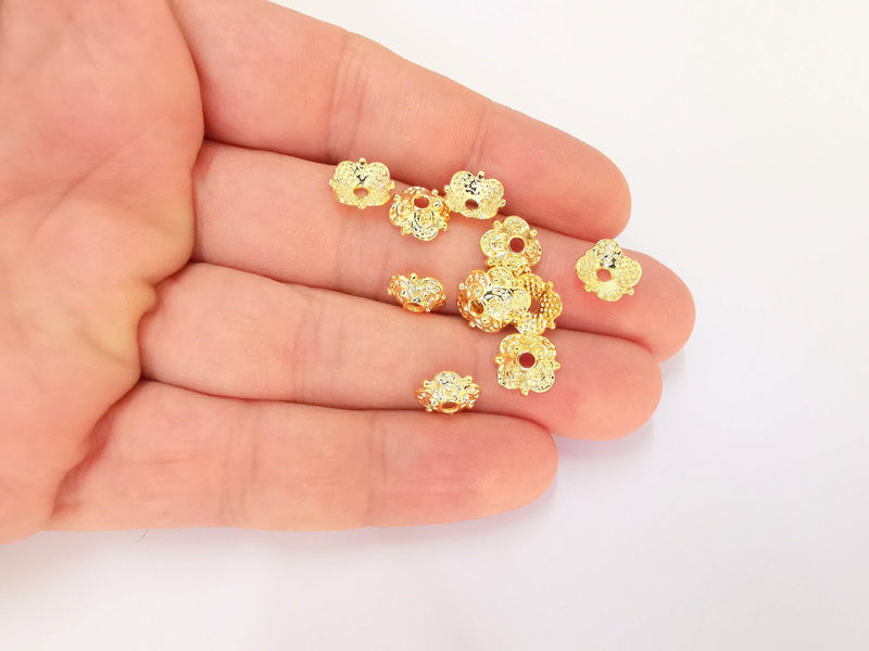 10 Flower Bead Caps Findings 24K Shiny Gold Plated Findings (10mm) G23012
