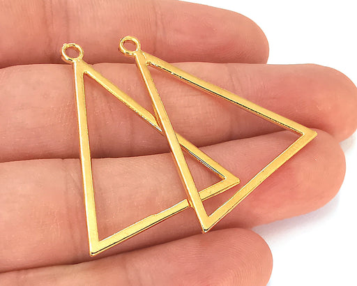 2 Triangle Frame Charms 24k Shiny Gold Charms (39x31mm)  G23013