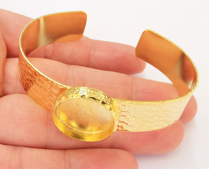 Bracelet Blank Resin Cuff Dry Flower inlay Blank Cuff Bezel Glass Cabochon Base Hammered Adjustable Shiny Gold Plated (20mm ) G23015