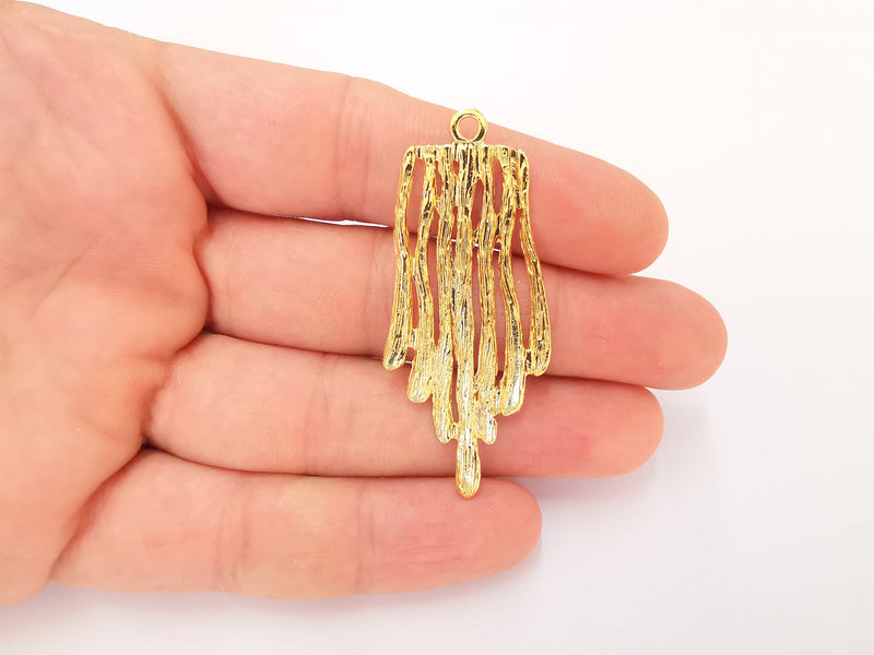 Gold Stalactites Charms 24k Shiny Gold Plated Charms (57x25mm)  G23016