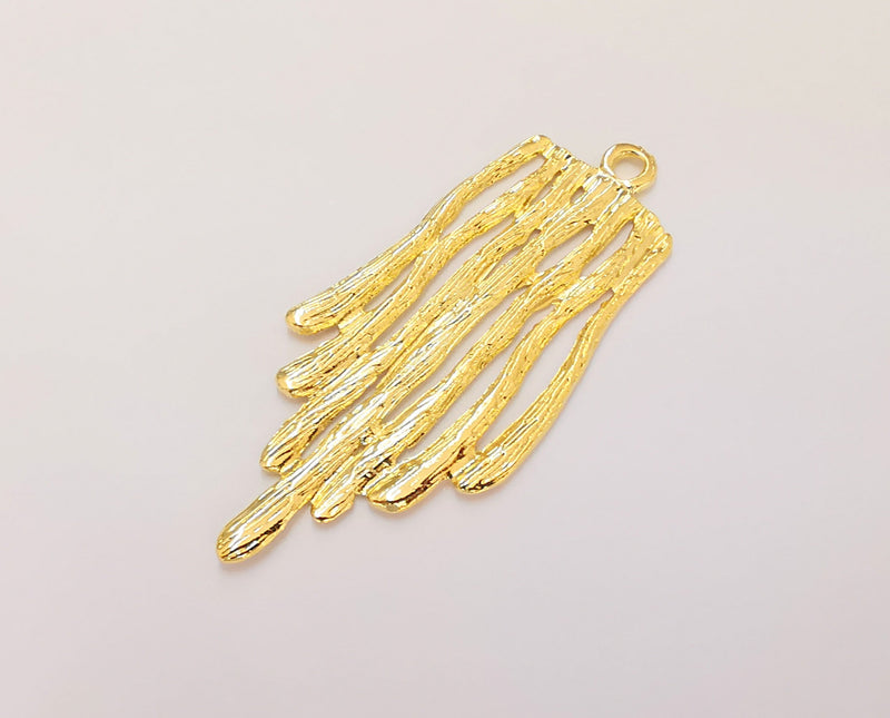 Gold Stalactites Charms 24k Shiny Gold Plated Charms (57x25mm)  G23016
