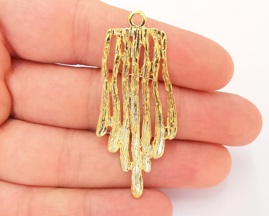 Gold Stalactites Charms 24k Shiny Gold Plated Charms (57x25mm)  G23016