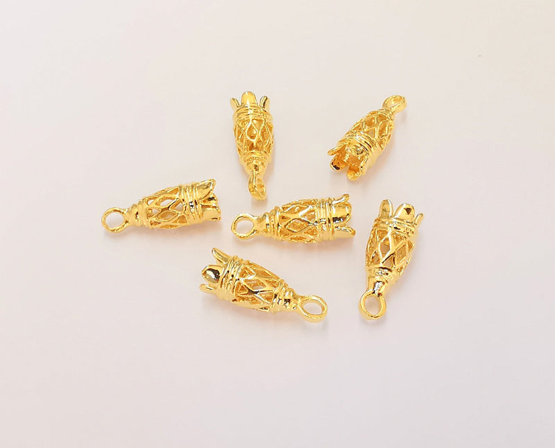 2 Flower Charms 24k Shiny Gold Plated Brass Charms (18x7mm) G23018