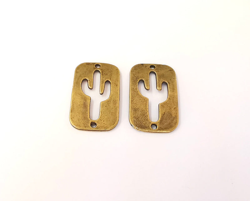 2 Cactus charms connector Antique bronze plated charms (32x20mm)  G23461