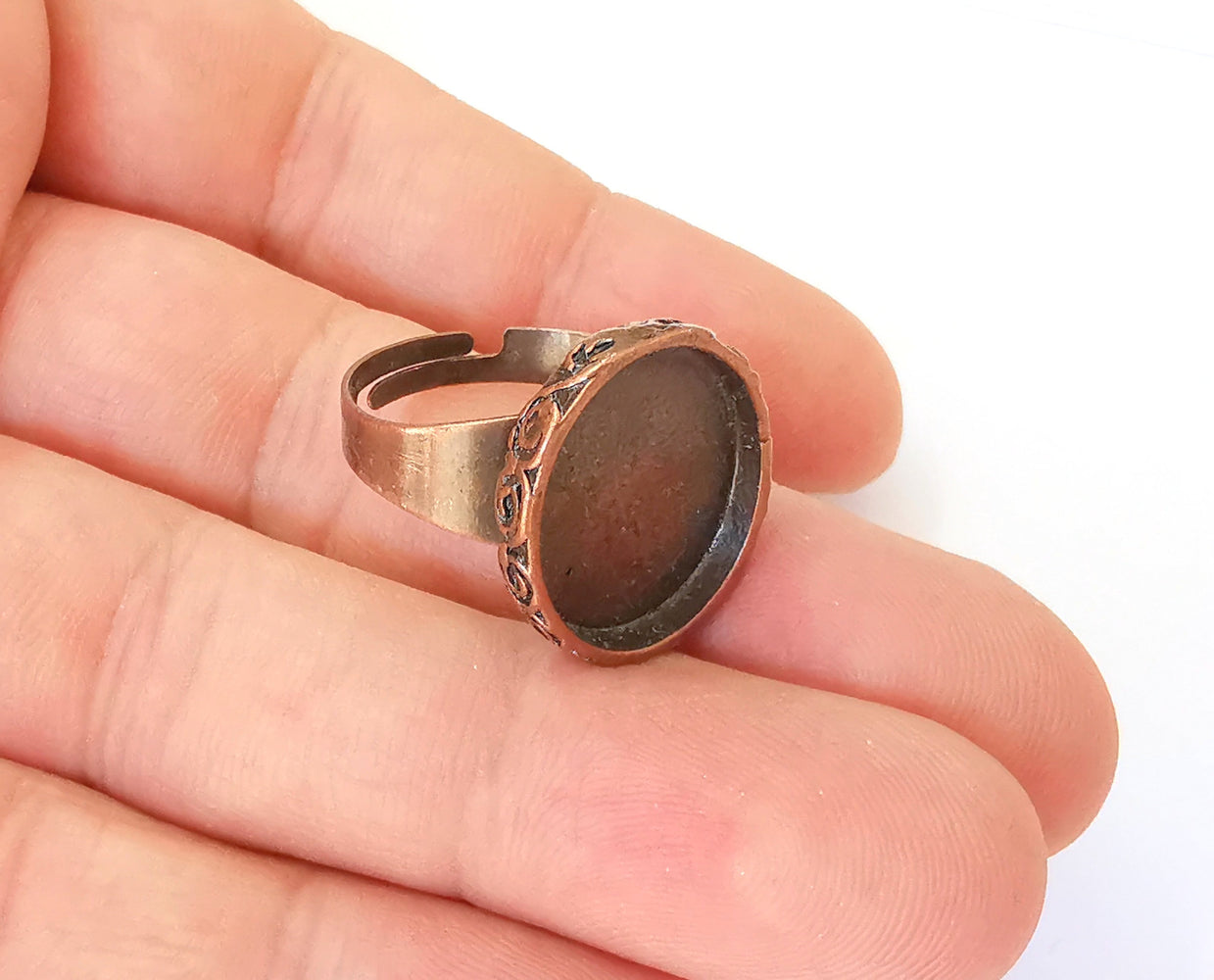 Copper ring blank setting cabochon base inlay ring backs mounting adjustable ring base bezel (18x15mm blank) Antique copper plated G23468
