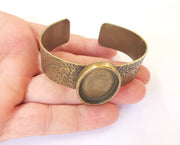 Bracelet blank resin dry flower inlay blank Cuff bezel glass Cabochon base textured adjustable Antique bronze (30x22mm ) G23470