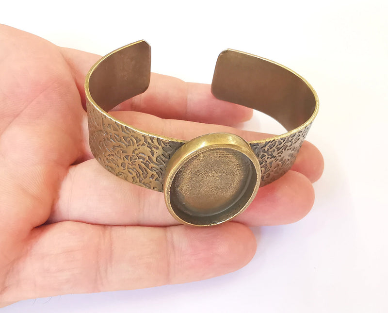 Bracelet blank resin dry flower inlay blank Cuff bezel glass Cabochon base textured adjustable Antique bronze (30x22mm ) G23470