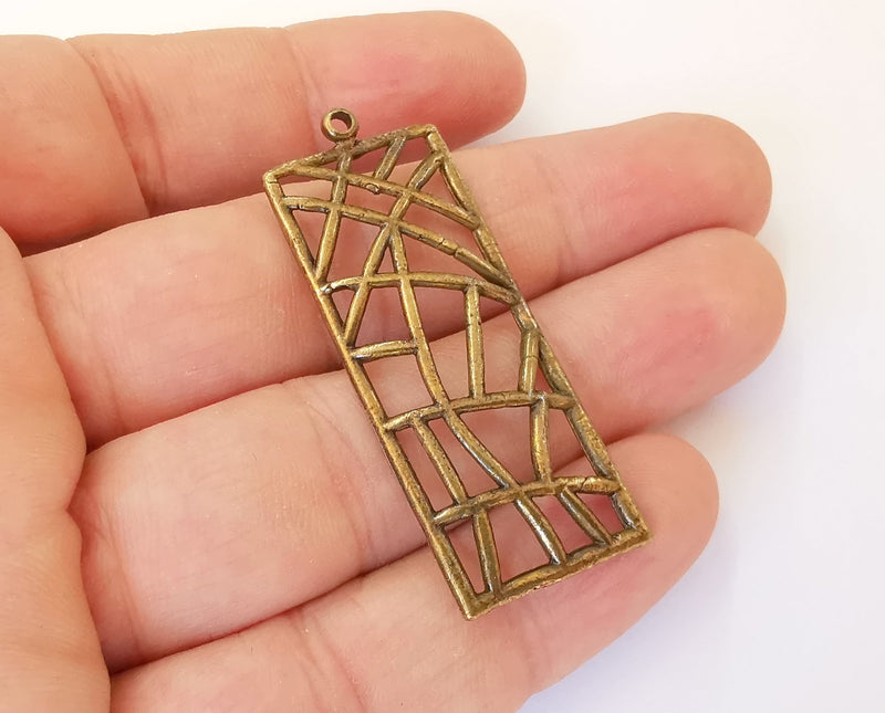 2 Rectangle charms Antique bronze plated charms (51x20mm) G23472