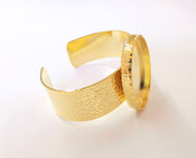 Bracelet blank Resin cuff Dry flower inlay blank Cuff bezel Glass cabochon base Hammered adjustable Shiny gold plated (40x30mm ) G23473
