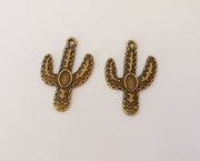 4 Cactus charms blank bezel Resin bezel Cabochon blank Antique bronze plated charms (30x19mm) (6x4mm Bezel Inner Size)  G23474