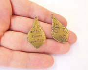 2 Flower double sided (Sides different) charms Antique bronze plated charms (39x20mm)  G23477
