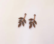 10 Copper leaf branch charms Antique copper plated charms (29x15mm) G23478