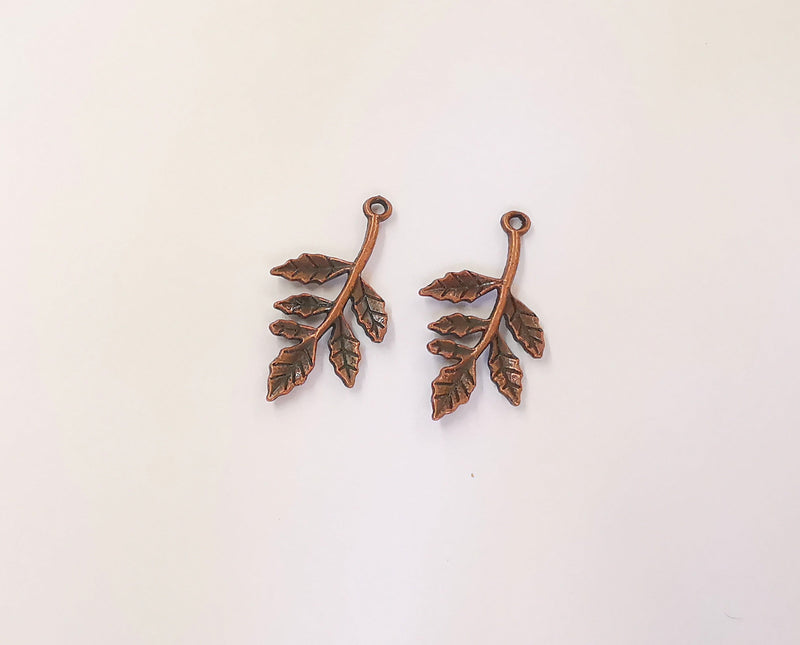 10 Copper leaf branch charms Antique copper plated charms (29x15mm) G23478