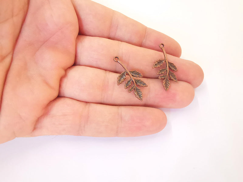 10 Copper leaf branch charms Antique copper plated charms (29x15mm) G23478
