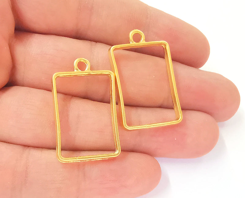 2 Rectangle bezel frame charms Gold plated charms (39x23mm) G23483