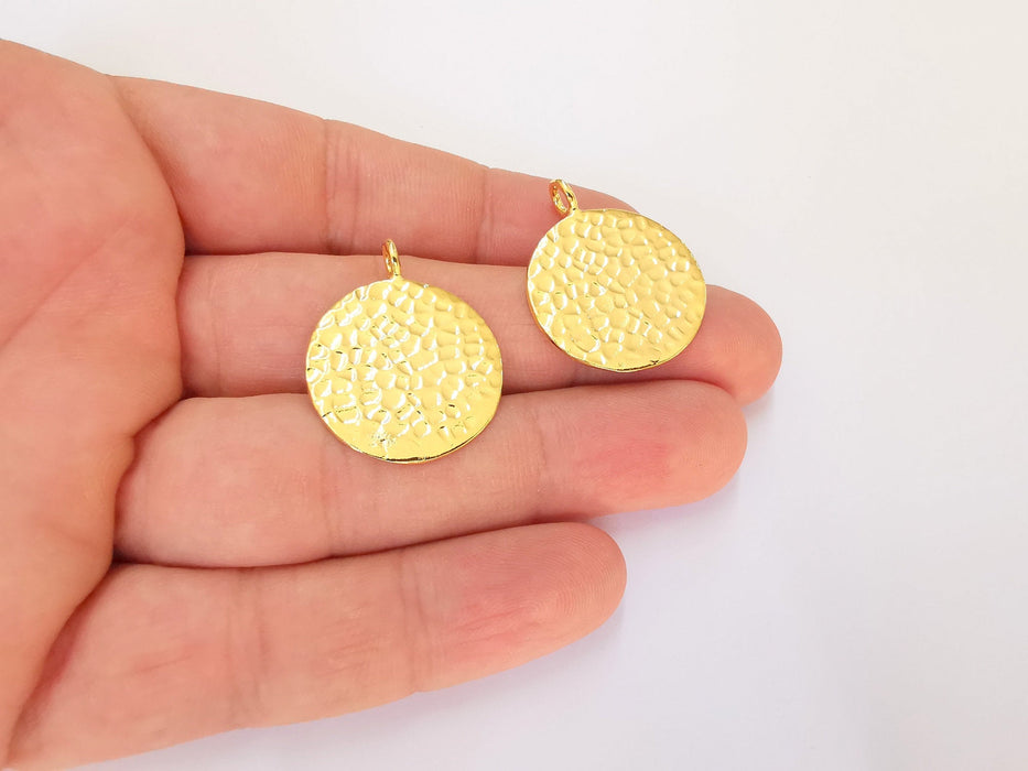 2 Gold Plated Stamping Base 24k Shiny Gold Hammered Tag Gold Plated Brass Charm (30x24mm) G23024