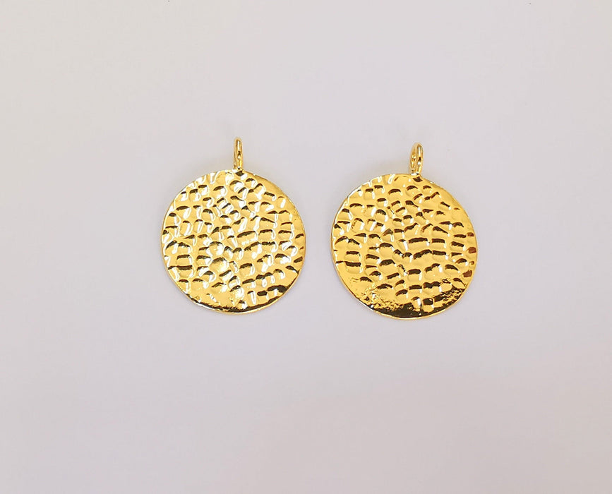 2 Gold Plated Stamping Base 24k Shiny Gold Hammered Tag Gold Plated Brass Charm (30x24mm) G23024