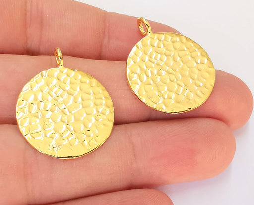 2 Gold Plated Stamping Base 24k Shiny Gold Hammered Tag Gold Plated Brass Charm (30x24mm) G23024