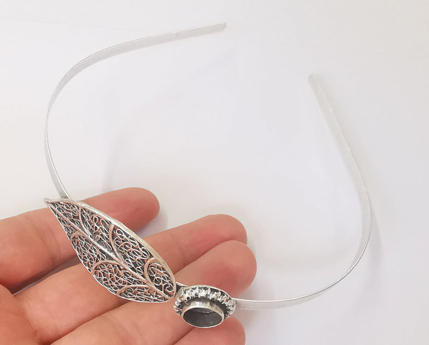 Leaf Crown Headband Base Blanks Circlet Settings Antique Silver Plated Brass Adjustable (10mm Bezel Size)  G23030