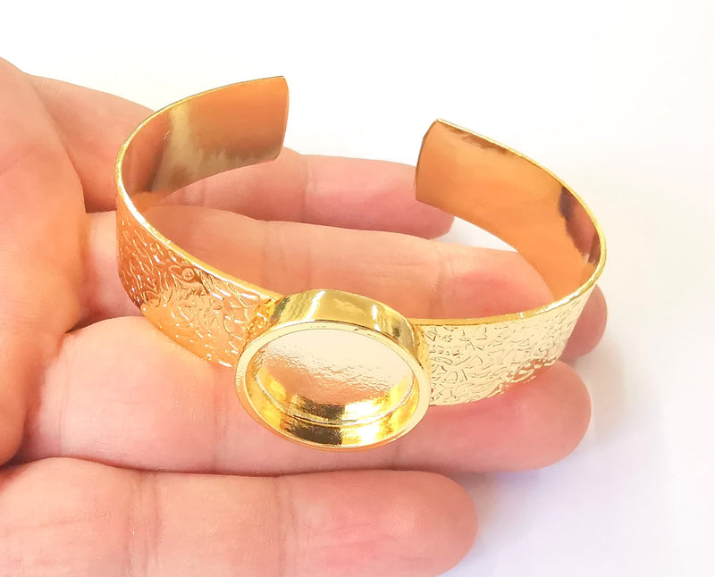 Bracelet Blank Resin Cuff Dry Flower inlay Blank Cuff Bezel Glass Cabochon Base Textured Adjustable Shiny Gold Plated (22mm ) G23032