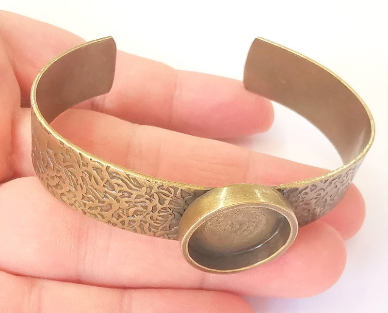 Bracelet Blank Resin Cuff Dry Flower inlay Blank Cuff Bezel Glass Cabochon Base Hammered Adjustable Antique Bronze (18mm ) G23039