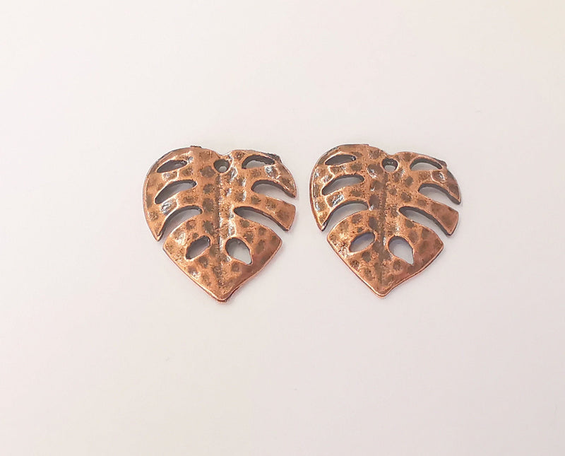 4 Monstera Leaf Charms Antique Copper Plated Charms (22x21mm)  G23043