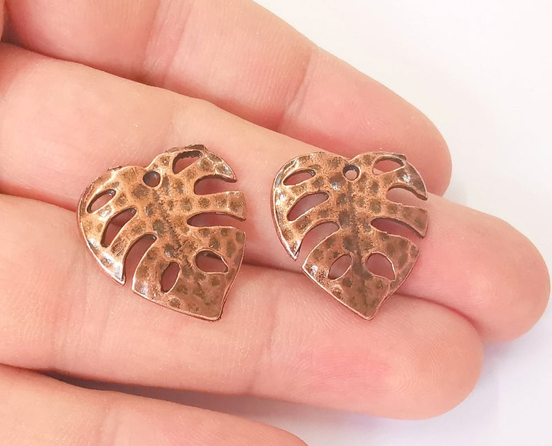 4 Monstera Leaf Charms Antique Copper Plated Charms (22x21mm)  G23043