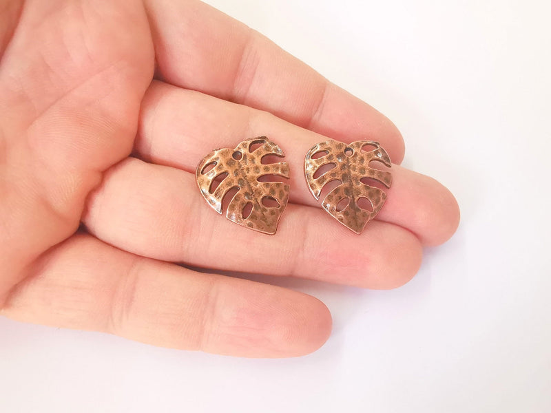 4 Monstera Leaf Charms Antique Copper Plated Charms (22x21mm)  G23043