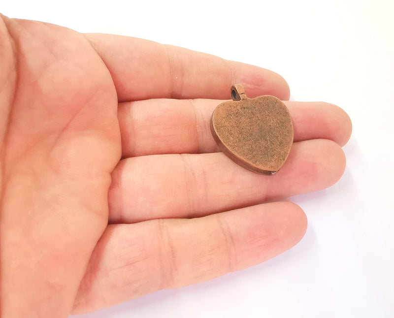 2 Heart blank bezel Resin bezel Mosaic mountings Antique copper plated charms (33x26mm)( 24mm Bezel ınner size)  G23489