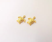 4 Sea turtle charms Gold plated charms (17x14mm)  G23492