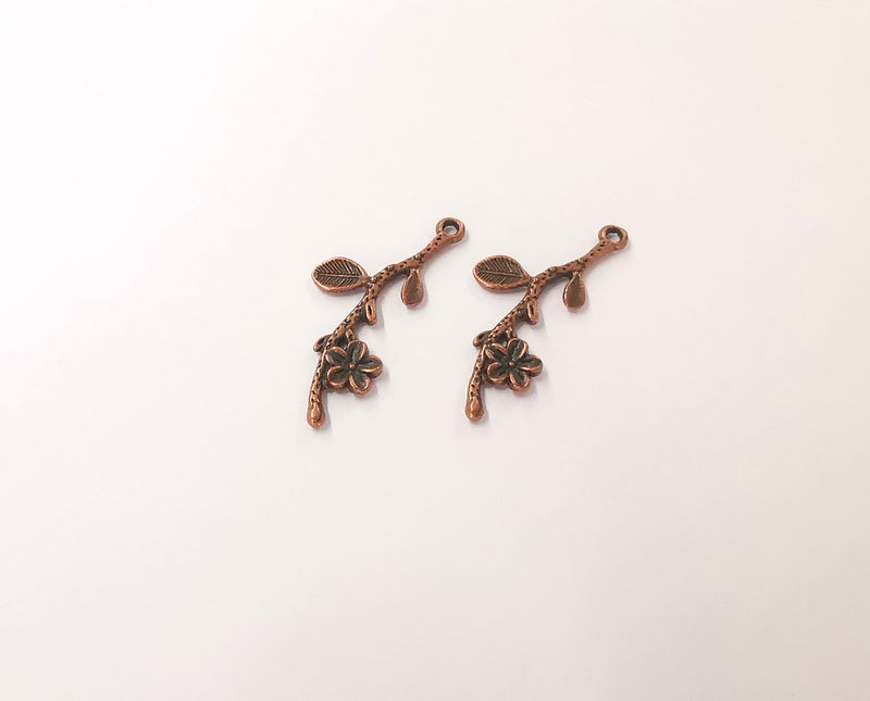 4 Flower branch charms Antique copper plated charms (40x16mm) G23495