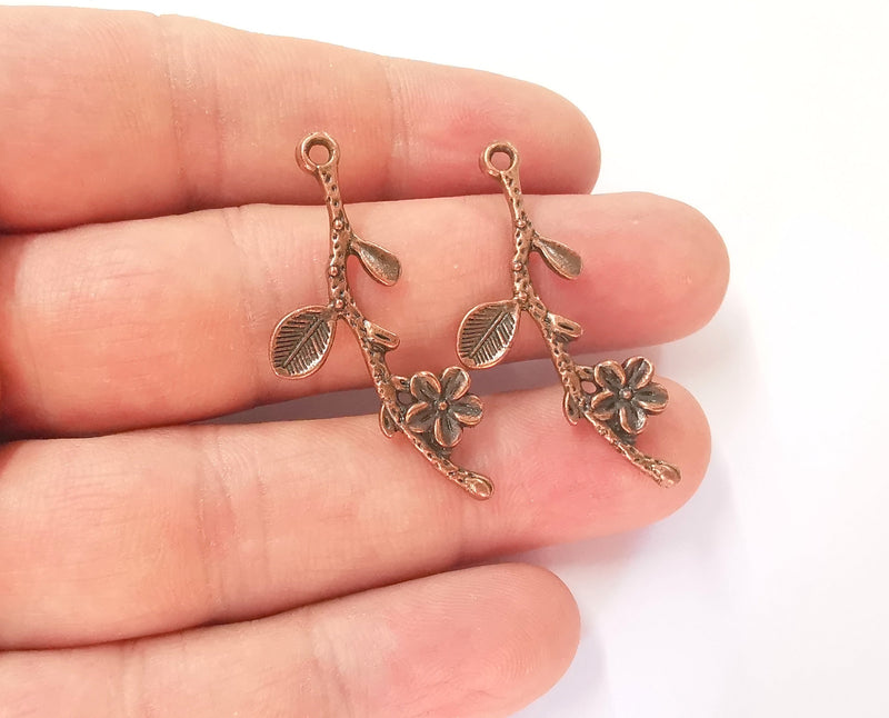 4 Flower branch charms Antique copper plated charms (40x16mm) G23495