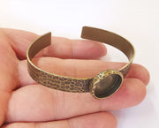 Bracelet blank resin cuff dry flower inlay blank Cuff bezel glass Cabochon base hammered adjustable Antique bronze (16mm ) G23501