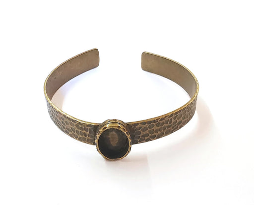 Bracelet blank resin cuff dry flower inlay blank Cuff bezel glass Cabochon base hammered adjustable Antique bronze (14x10mm ) G23507