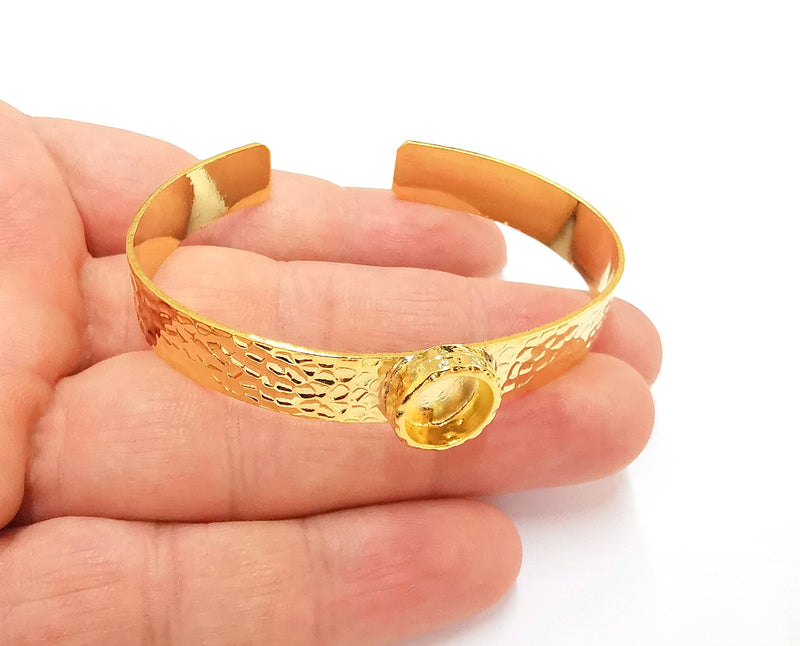 Bracelet blank Resin cuff Dry flower inlay blank Cuff bezel Glass cabochon base  adjustable Shiny gold plated (10mm ) G23517