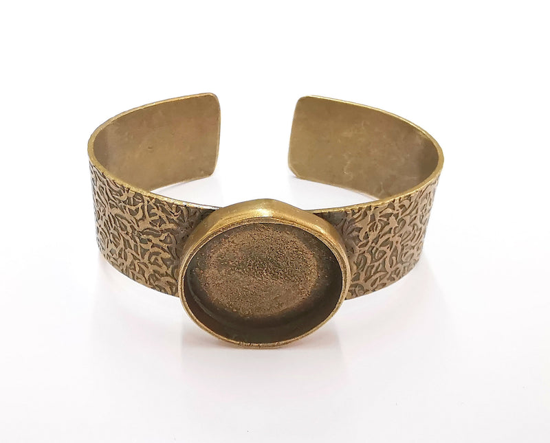Bracelet blank Resin dry flower inlay blank Cuff bezel Glass cabochon base textured adjustable antique bronze (25mm ) G23519