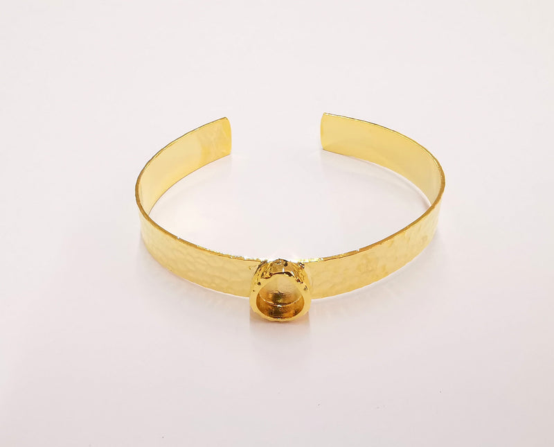Bracelet blank resin cuff dry flower inlay blank Cuff bezel glass Cabochon base hammered adjustable Shiny gold plated (10x8mm ) G23530