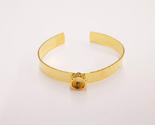 Bracelet blank resin cuff dry flower inlay blank Cuff bezel glass Cabochon base hammered adjustable Shiny gold plated (10x8mm ) G23530